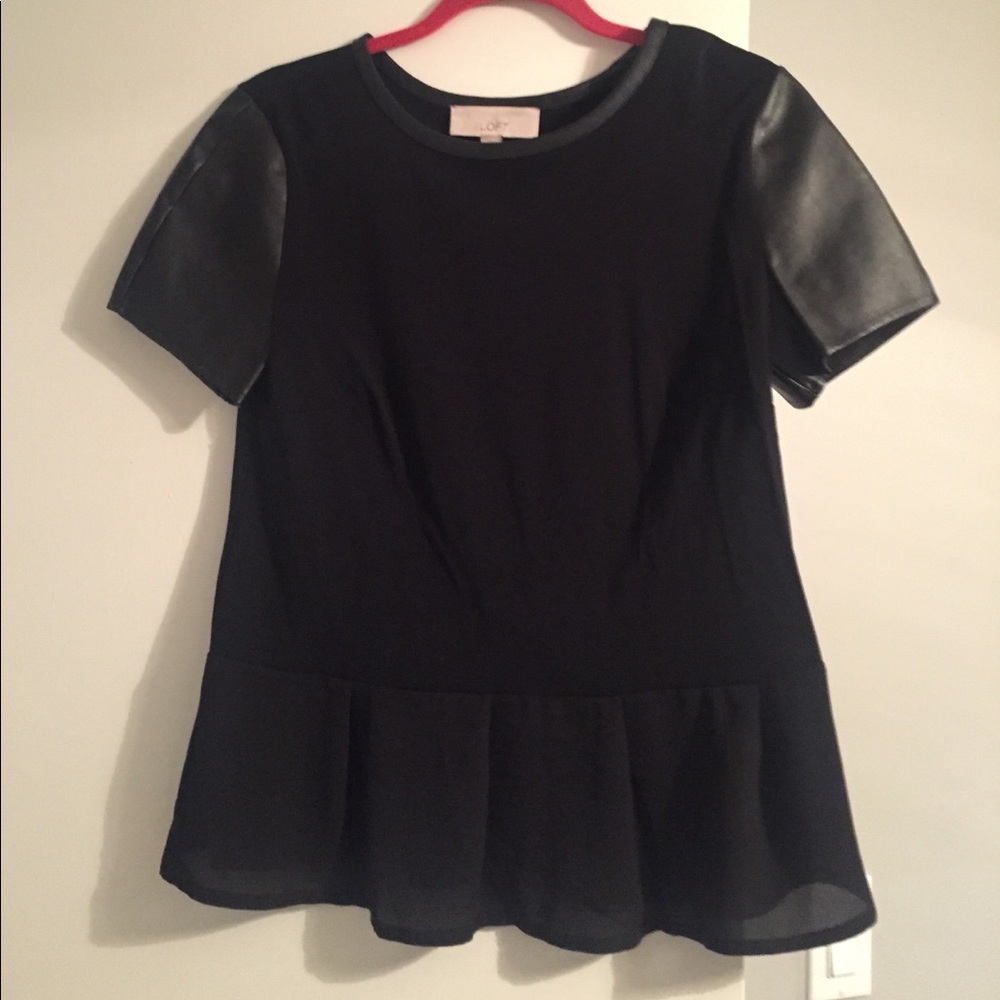 EUC Loft leather detail peplum top - worn once!